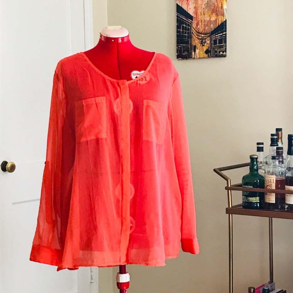 Neon coral sheer top